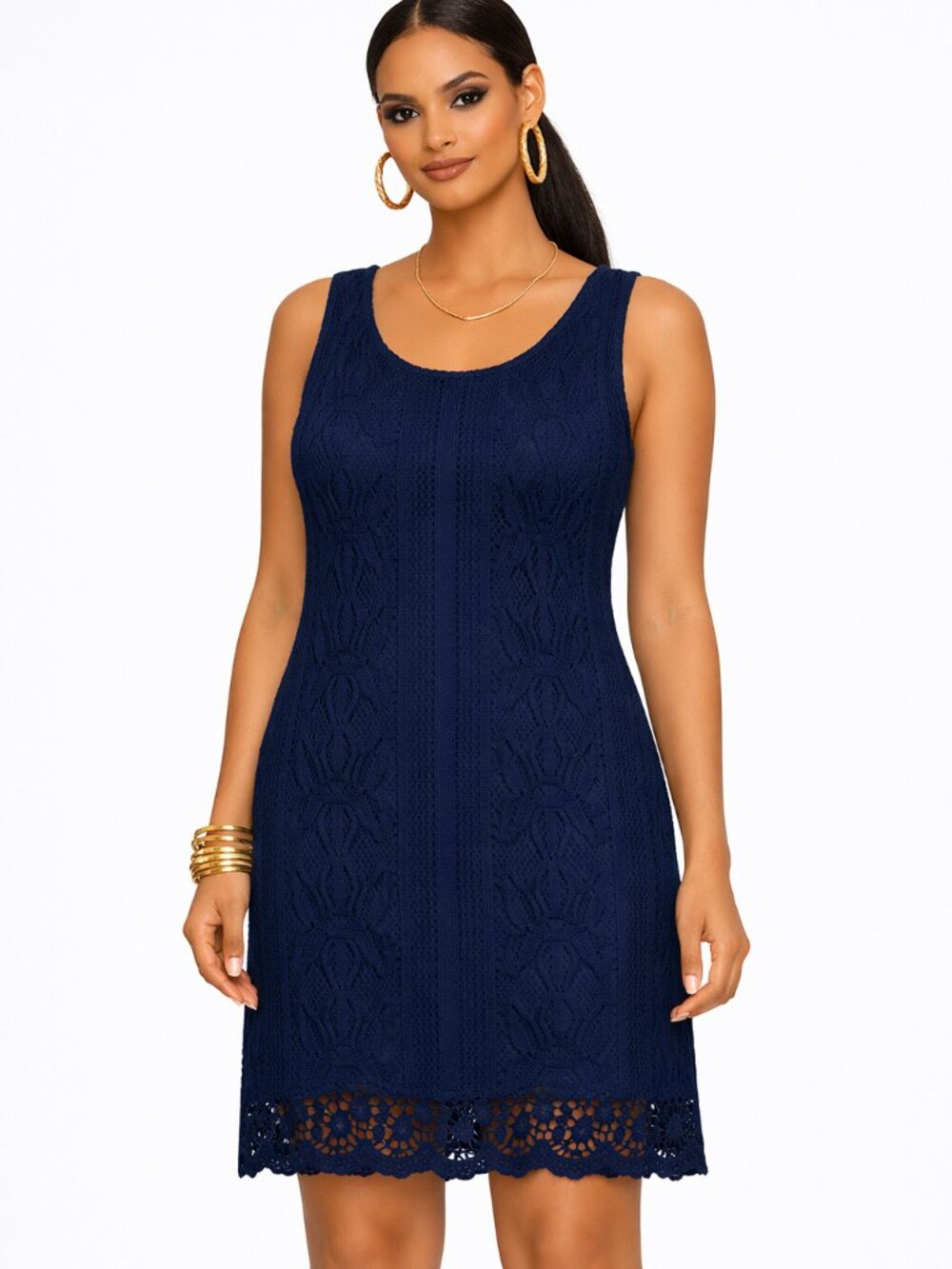 AGB Navy Sleeveless Crochet Knit Size M Dress
